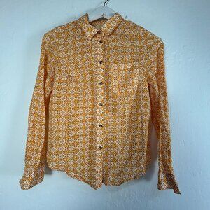 Maeve Anthropologie Womens Size 0 Floral Button-Up Shirt Top Orange 100% Cotton